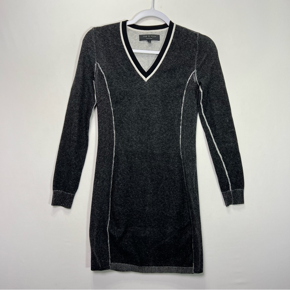 Rag & Bone V Neck Sweater Dress Women’s XS Long Sleeve Mini Dark Gray